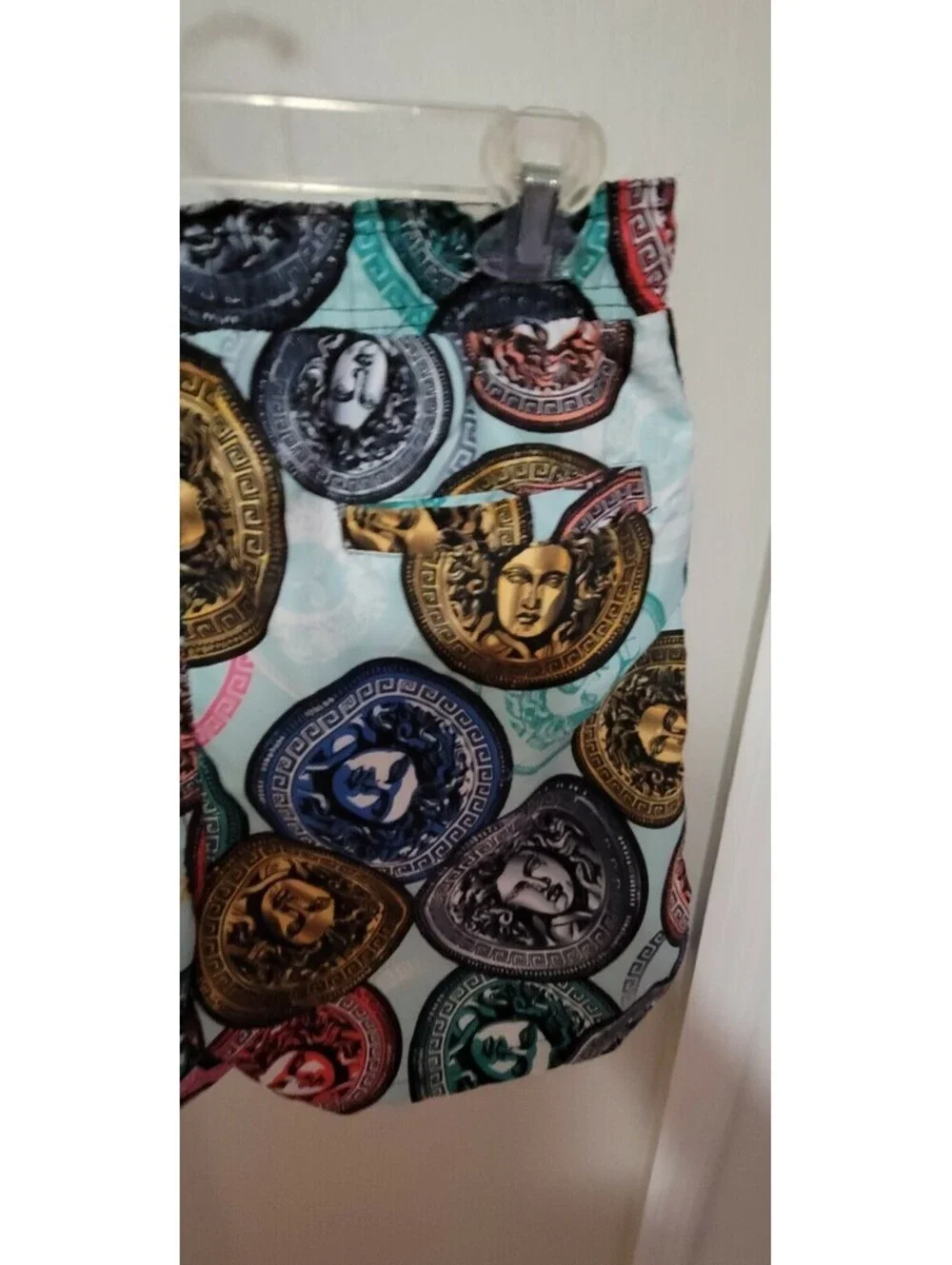 SURF SOCIETY MEDUSA HEAD COIN DRAWSTRING LINED SWIM BOARD SHORTS SIZE S MULTI